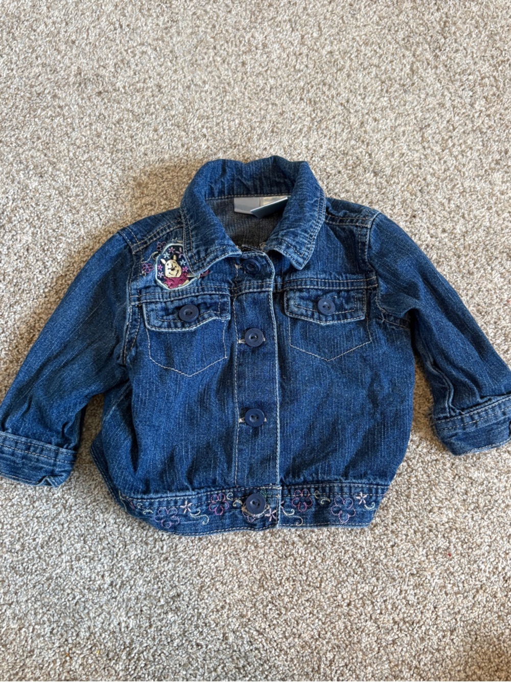 Vintage Y2K Disney Winnie The Pooh Denim Embroidered Baby Jacket Size 3-6 m